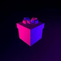 Neon gift icon with bow. 3d rendering interface ui ux element. Dark glowing symbol. photo