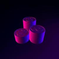 Neon folded coins icon. 3d rendering ui ux interface element. Dark glowing symbol. photo