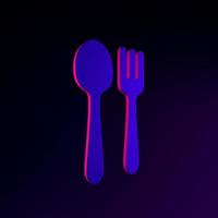 Neon spoon and fork icon in flat style. 3d rendering interface ui ux element. Dark glowing symbol. photo