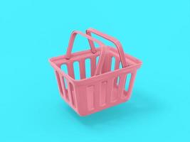 Pink one color shopping cart half view on blue flat background. Minimalistic design object. 3d rendering icon ui ux interface element. photo