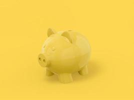 Yellow mono color piggy bank on yellow solid background. Minimalistic design object. 3d rendering icon ui ux interface element. photo