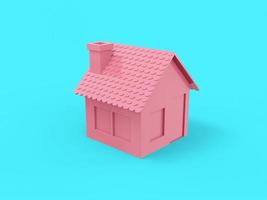 casa rosa de un color sobre fondo plano azul. objeto de diseño minimalista. icono de renderizado 3d elemento de interfaz ui ux. foto