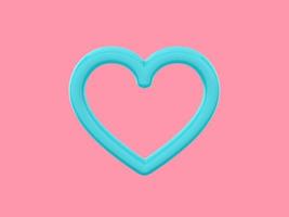 Toy heart. Symbol of love. Blue single color. On a pink flat background. Front view. 3d rendering. photo