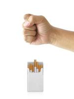 Male hand try breaking a cigarettes. Quitting smoking photo