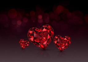 Red heart shaped diamond, red bokeh background. 3d render photo