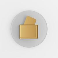 Gold wallet icon with bank cards. 3d rendering gray round button key, interface ui ux element. photo