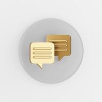 Gold square speech bubbles icon. 3d rendering gray round key button, interface ui ux element. photo