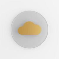 icono de nube plana de oro. Botón de tecla redonda gris de representación 3d, elemento ui ux de interfaz. foto