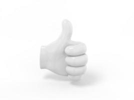 White mono color palm with thumb up on white solid background. Minimalistic design object. 3d rendering icon ui ux interface element. photo