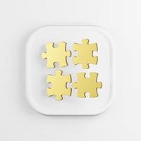 Gold puzzles icon. 3D rendering white square button key, interface element. photo