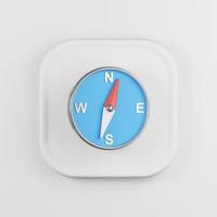 Compass icon with blue dial. 3d rendering white square button key, interface ui ux element. photo