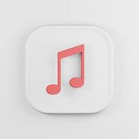 Red musical note icon cartoon style. 3d rendering white square button key, interface ui ux element. photo