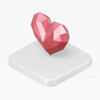 Red low poly heart icon. 3d rendering square button key isometric view, interface ui ux element. photo