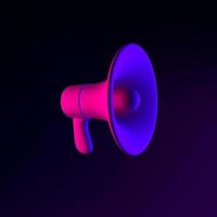 Megaphone neon icon. 3d rendering ui ux interface element. Dark glowing symbol. photo