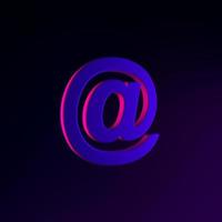 Neon email icon, at sign. 3d rendering ui ux interface element. Dark glowing symbol. photo