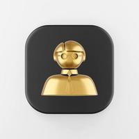 Golden man icon. 3d rendering black square key button, interface ui ux element. photo