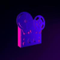 Neon reel tape recorder icon. 3d rendering ui ux interface element. Dark glowing symbol. photo