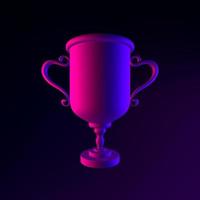 Winner neon cup icon. 3d rendering ui ux interface element. Dark glowing symbol. photo