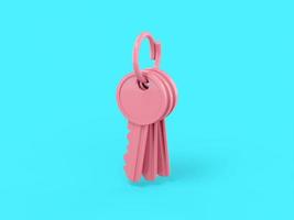 Pink single color bunch of keys on a blue monochrome background. Minimalistic design object. 3d rendering icon ui ux interface element. photo