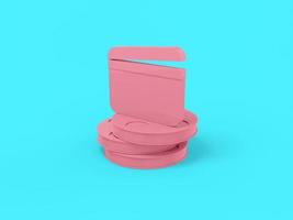 Pink one color movie clapper from the film on reels with film on a blue flat background. Minimalistic design object. 3d rendering icon ui ux interface element. photo