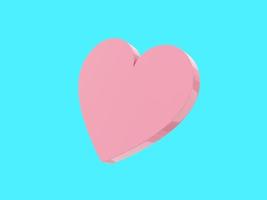 corazón plano. símbolo de amor. color rosa único. sobre un fondo monocromático azul. vista inferior. representación 3d foto