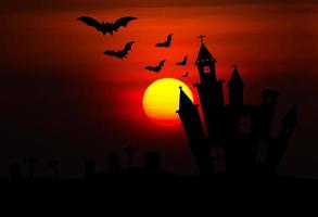 Castle silhouette in Halloween night photo