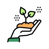 mano que sostiene la ilustración de vector de icono de color de planta en crecimiento