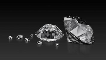 Dazzling diamond and diamond broken on black background. 3D render photo