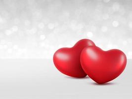 Red hearts, Valentine's Day greeting card. Bokeh background. 3d render photo