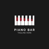 copa de vino de música de piano para plantilla de diseño de logotipo de barra de música vector