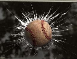 Baseball through broken window. for design photo