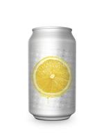 Fresh lemon soft drink in aluminum can on white background For design photo