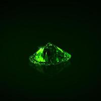 Green dazzling diamond on black background. 3D render photo