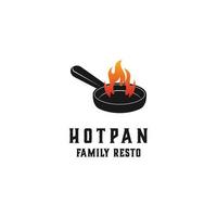 Fire Flame Hot Frying Pan Cooking Logo Vector Design Template