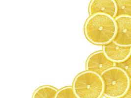 Lemon and slices with isolated on white background with copy space for your text. Flat layout, top view photo