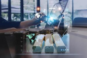 Online transactions, Businessman touching fingerprint scan provides security interface payment shopping banking and cloud computing network connection on virtual screen. photo