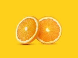 Orange fruit slice on bright background in orange color. A saturated citrus texture image photo