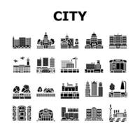 City Construction And Landscape Icons Set Vector