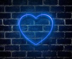 Bright hearts neon sign.Retro red brick wall background background.Happy Valentine's Day design photo