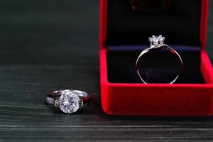 Diamond ring in red jewel box photo