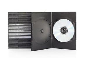 Dvd boxes with disc on white background photo