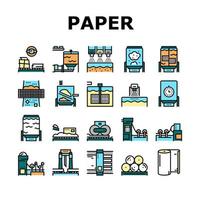 Paper Production Plant Collection Icons Set Vector