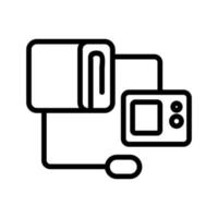 electronic blood pressure monitor with cuff for measurement and pear icon vector outline illustration