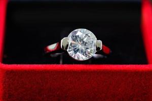 Diamond ring in red jewel box photo