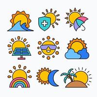 colección de iconos de sol con estilo de contorno vector