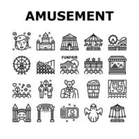 Amusement Park Entertainment Icons Set Vector