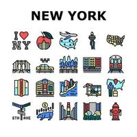 New York American City Landmarks Icons Set Vector