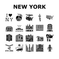 New York American City Landmarks Icons Set Vector