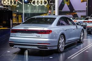 FRANKFURT, GERMANY - SEPT 2019 silver gray AUDI A8 D5 50 TDI QUATTRO sedan, IAA International Motor Show Auto Exhibtion photo