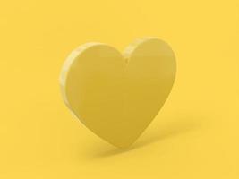 Flat yellow single color heart on a yellow background. Minimalistic design object. 3d rendering icon ui ux interface element. photo